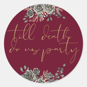 Sticker Rond Cadeau de mariage floral gothique rouge bordeaux e