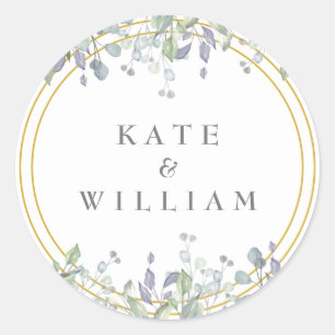 Sticker Rond Cadeau de mariage floral sauge et lilas