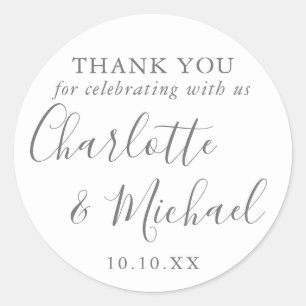 Sticker Rond Cadeau de mariage gris et blanc avec signature rem