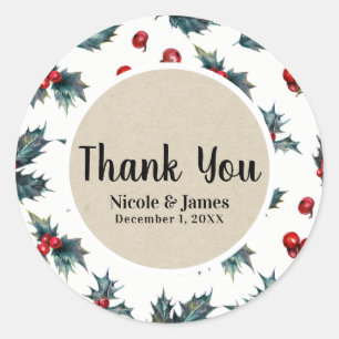 Sticker Rond Cadeau de mariage hivernal élégant aux baies de ho