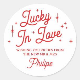Sticker Rond Cadeau de mariage Loterie Amour Chanceux Rouge