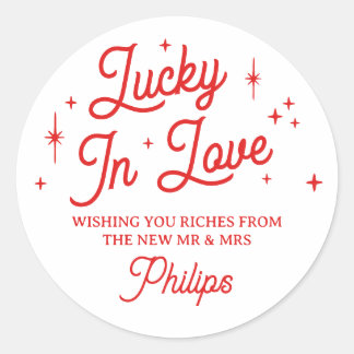 Sticker Rond Cadeau de mariage Loterie Amour Chanceux Rouge