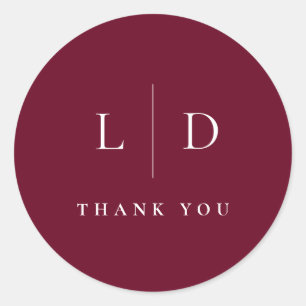 Sticker Rond Cadeau de mariage minimaliste monogramme Bourgogne