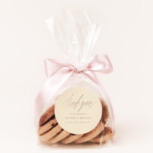 Sticker Rond Cadeau de Mariage Moderne Beige & Or Faux