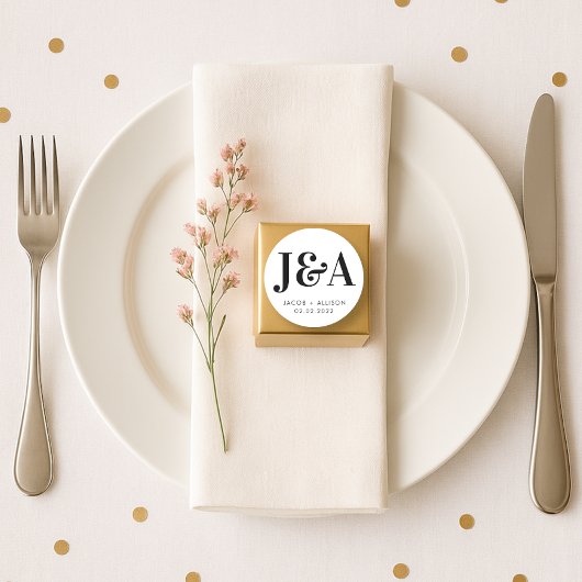 Sticker Rond cadeau de mariage monogramme élégant