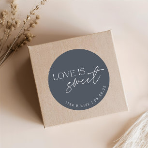 Sticker Rond Cadeau de mariage Navy Blue Love is Sweet