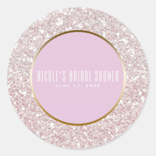 Sticker Rond Cadeau de Mariage Paillettes Rose Blanc Or Rose Gl
