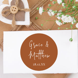 Sticker Rond Cadeau de mariage personnalisé en terre cuite élég