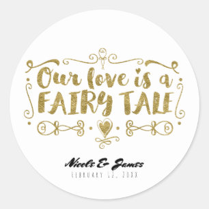Sticker Rond Cadeau de mariage personnalisé OR NOTRE AMOUR EST 