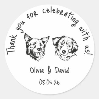 Sticker Rond Cadeau de mariage pour chiens mignons noir et blan