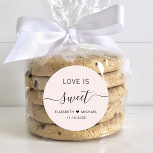 Sticker Rond Cadeau de mariage rose doux Love Is Sweet