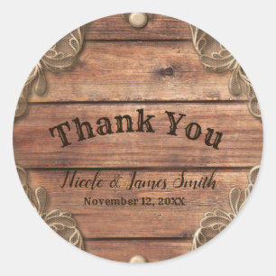 Sticker Rond Cadeau de mariage rustique vintage western en dent