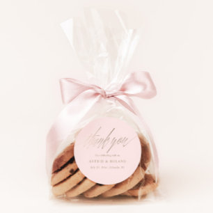 Sticker Rond Cadeau de Mariage Simple Rose Pâle & Or Faux