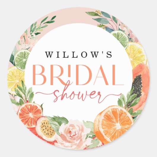 Sticker Rond Cadeau de mariage tropical aux agrumes (Devant)