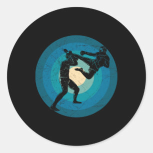 Sticker Rond Cadeau de Muay Thai Rétro Bleu - Nak Muay, Kickbox