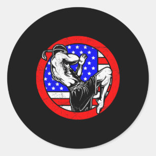 Sticker Rond Cadeau de Muay Thai Usa - Boxe Thaïlandaise et Kic