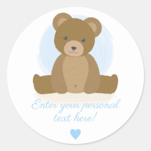 Sticker Rond Cadeau de naissance Ourson bleu pour bébé garçon (Devant)