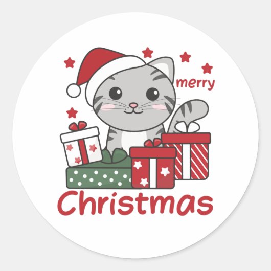 Sticker Rond Cadeau de Noël Chat Animaux d'hiver Chats (Devant)