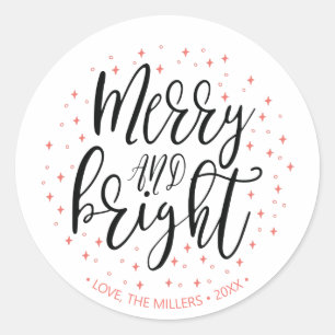 Sticker Rond Cadeau de Noël corail Merry & Bright