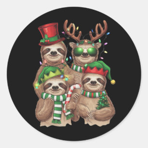Sticker Rond Cadeau de Noël de paresseux Joyeux Slothmas Amoure