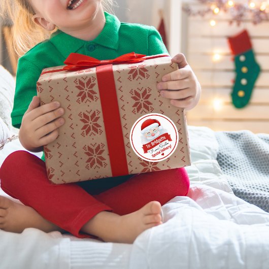 Sticker Rond Cadeau de Noël du Père Noël Rouge mignon