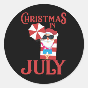 Sticker Rond Cadeau de Noël en juillet de Père Noël de plage mi
