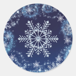 Sticker Rond Cadeau de Noël Hiver Merveilleux Flocons de Neige 
