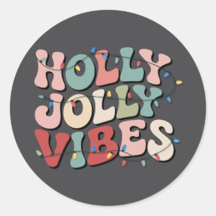 Sticker Rond Cadeau de Noël Holly Jolly Famille Vacances Xmas
