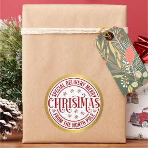 Sticker Rond Cadeau de Noël Livraison Spéciale Pôle Nord