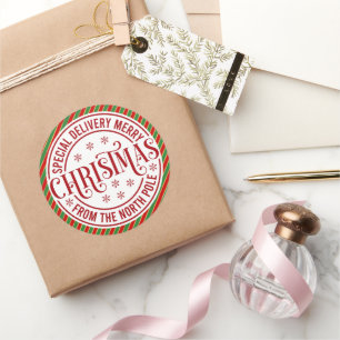Sticker Rond Cadeau de Noël Livraison Spéciale Pôle Nord