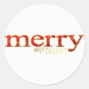 Sticker Rond Cadeau de Noël Merry & Bright Rouge Or Fête
