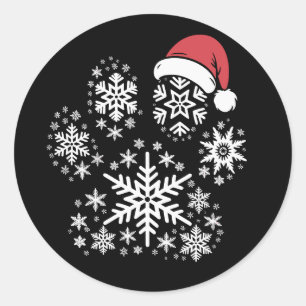 Sticker Rond Cadeau de Noël pour chien patte chapeau de Père No
