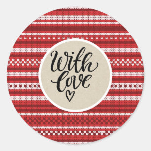 Sticker Rond Cadeau de Noël Tricoté Pull Rustique Kraft Avec Am