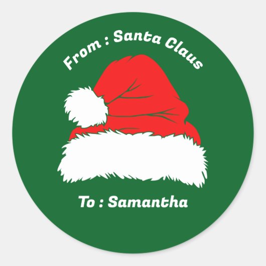 Sticker Rond Cadeau de Noël vert du Père Noël (Devant)