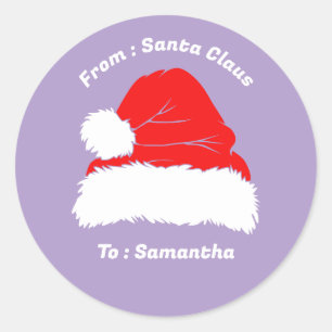 Sticker Rond Cadeau de Noël vert du père Noël lilas