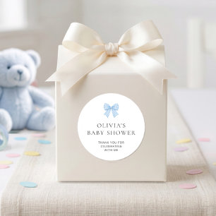 Sticker Rond Cadeau de remerciement Baby Shower à carreaux bleu