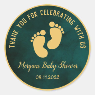 Sticker Rond Cadeau de remerciement de Baby Shower Vert Doré