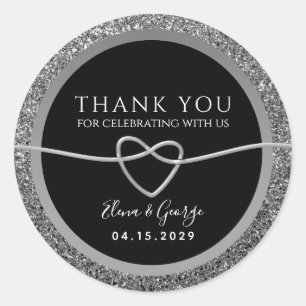 Sticker Rond Cadeau de remerciement de mariage argent et noir