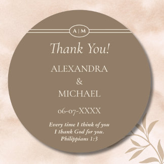 Sticker Rond Cadeau de remerciement de mariage chrétien Brun Cr