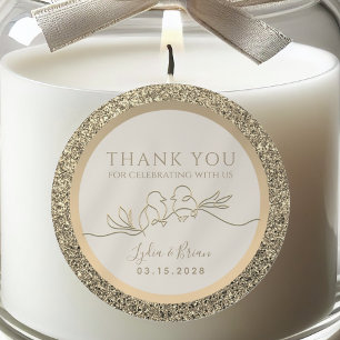 Sticker Rond Cadeau de remerciement de mariage en or romantique
