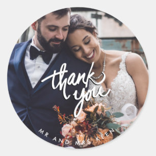 Sticker Rond Cadeau de remerciement de mariage photo de M. et M
