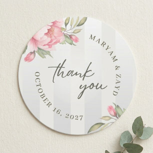 Sticker Rond Cadeau de remerciement de mariage   Pivoine rosée 