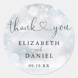 Sticker Rond Cadeau de remerciement de mariage Script Cœur d'hi