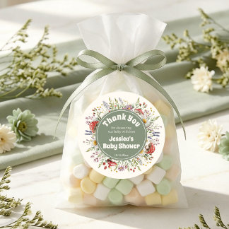 Sticker Rond Cadeau de remerciement pour Baby Shower Champignon