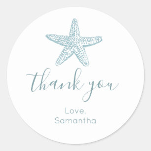Sticker Rond Cadeau de remerciement Simple Blue Starfish pour B