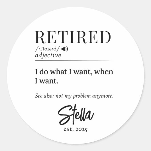 Sticker Rond Cadeau de retraite personnalisé - Définition à la (Devant)