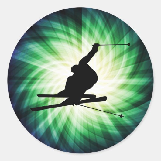 Sticker Rond Cadeau de ski de neige (Devant)