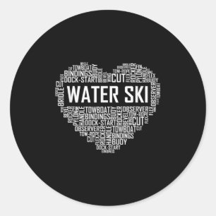 Sticker Rond Cadeau de ski nautique amateur de cœur Eau Ski Amo