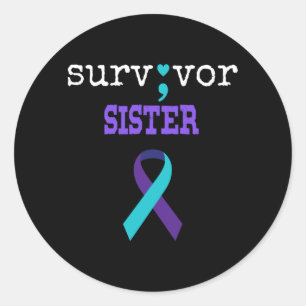 Sticker Rond Cadeau de sœur survivante point-virgule Prévention
