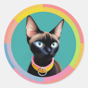 Sticker Rond 🐱 Cadeau de style miroir pour chat siamois pour a